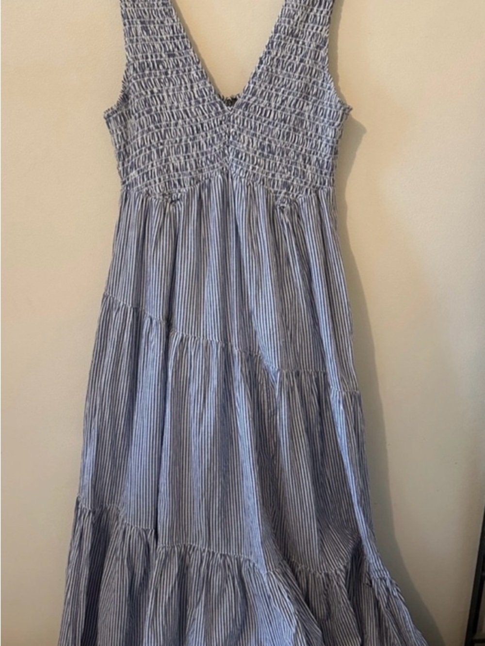 Free People Juno Blue and White Striped Smocked V-Neck Maxi Dress - Size Medium - Picture 5 of 6